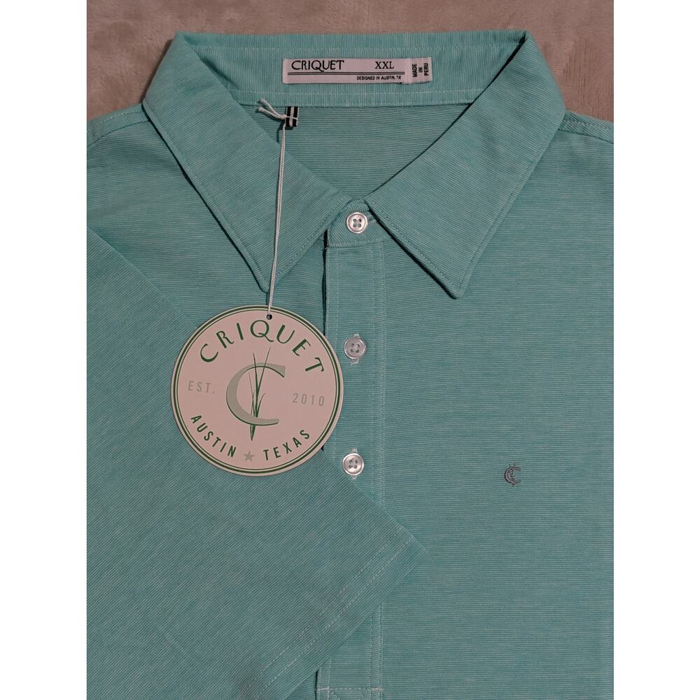 Criquet Men’s Players Polo Shirt Teal Heathered XXL Organic Cotton Golf NWT